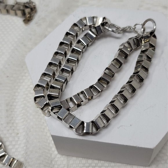 Bike Chain Necklace & Bracelet Set Silver Tone - Picture 4 of 9